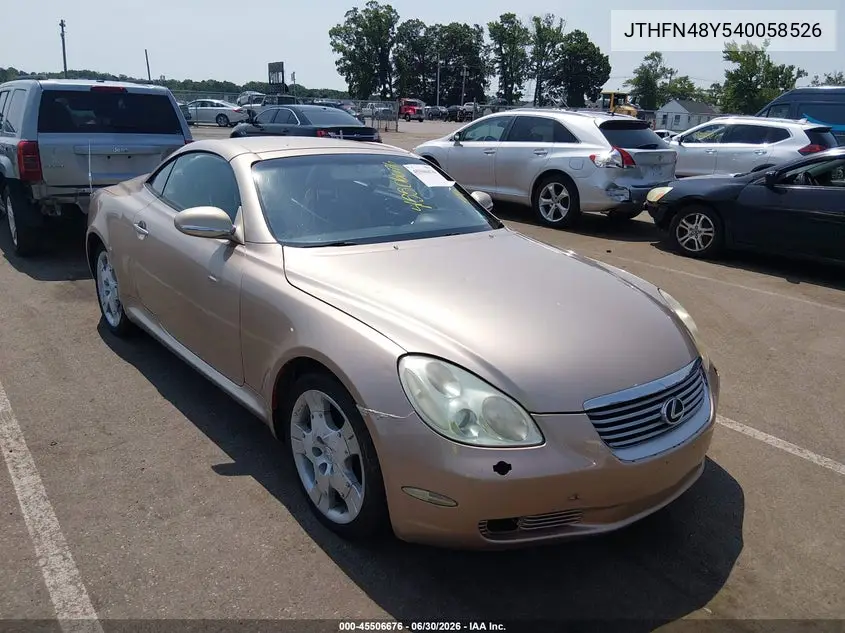 2004 Lexus Sc 430 VIN: JTHFN48Y540058526 Lot: 45506676