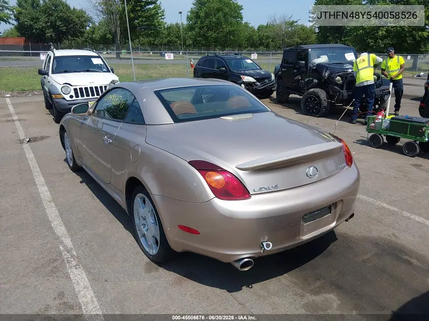 2004 Lexus Sc 430 VIN: JTHFN48Y540058526 Lot: 45506676