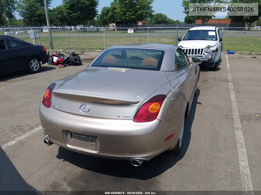 2004 Lexus Sc 430 VIN: JTHFN48Y540058526 Lot: 45506676