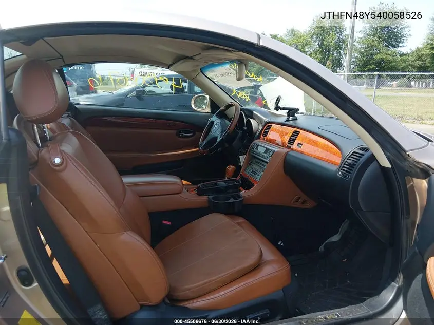2004 Lexus Sc 430 VIN: JTHFN48Y540058526 Lot: 45506676