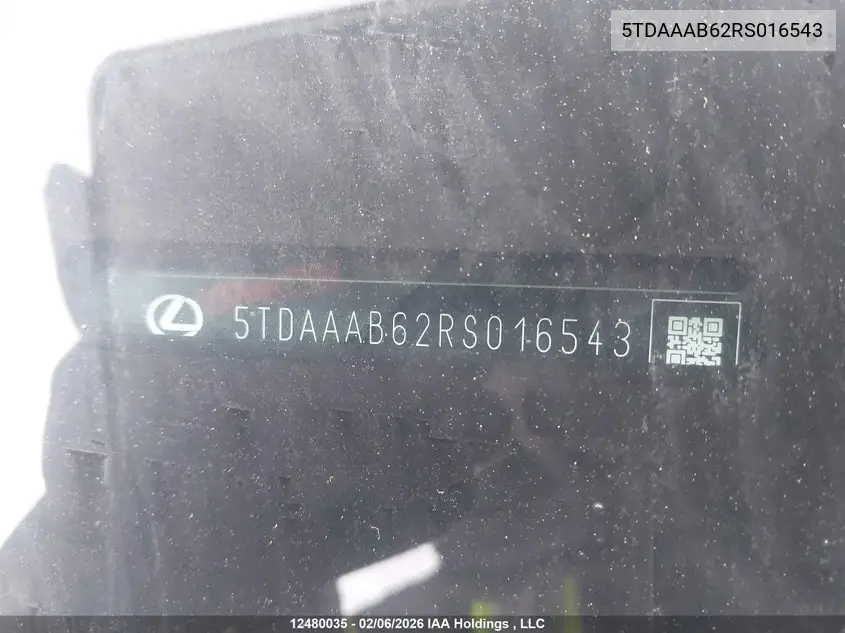 2024 Lexus Tx 350 Base/350 Premium/350 Luxury VIN: 5TDAAAB62RS016543 Lot: 12480035