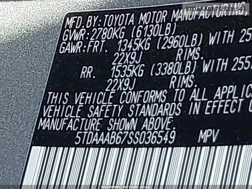 2025 Lexus Tx 350 Luxury VIN: 5TDAAAB67SS036549 Lot: 45356661