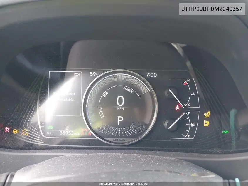 2021 Lexus Ux 250H VIN: JTHP9JBH0M2040357 Lot: 45093236