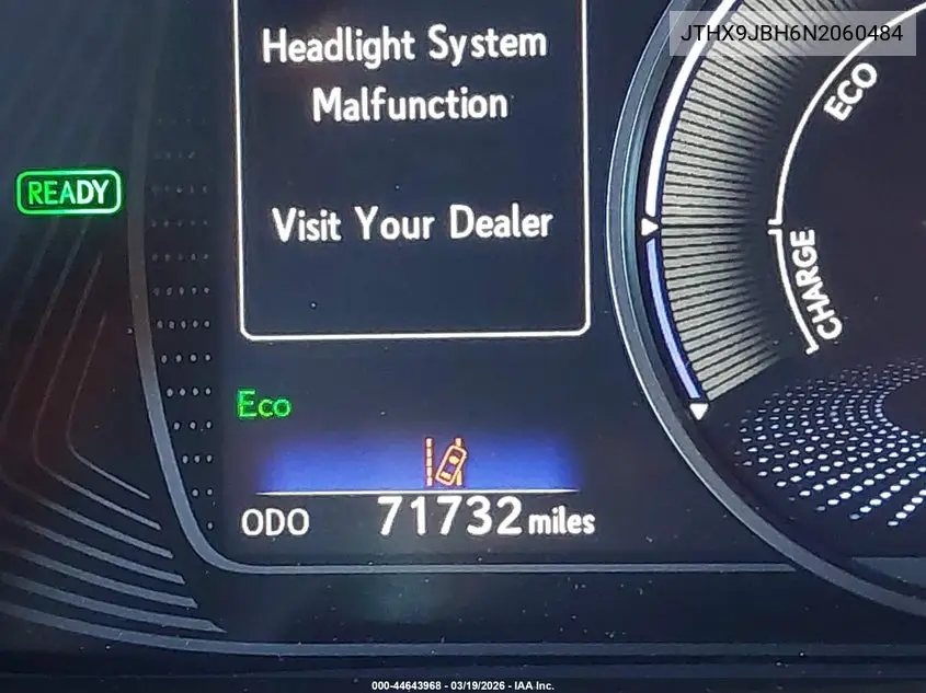 2022 Lexus Ux 250H VIN: JTHX9JBH6N2060484 Lot: 44643968