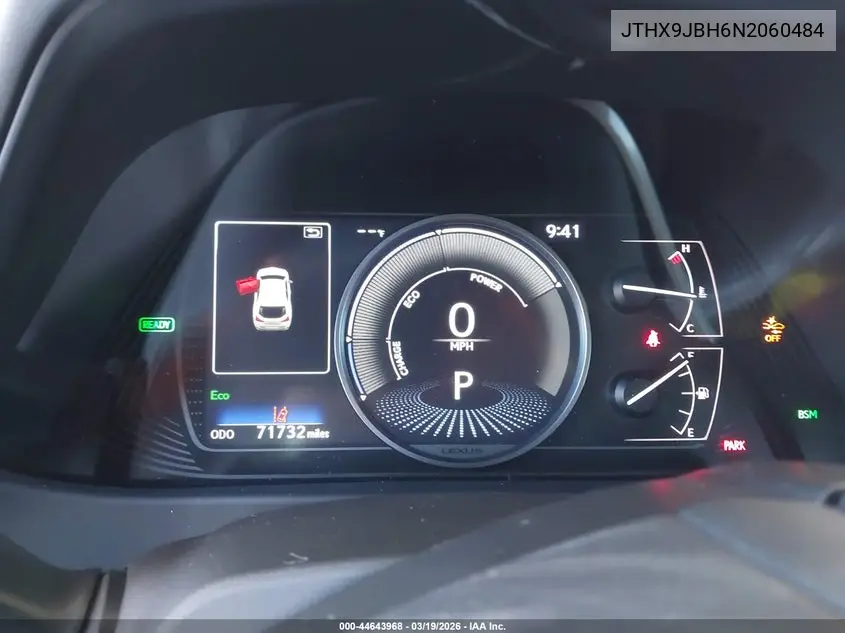2022 Lexus Ux 250H VIN: JTHX9JBH6N2060484 Lot: 44643968