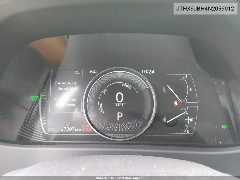 2022 Lexus Ux 250H VIN: JTHX9JBH4N2059012 Lot: 45267866