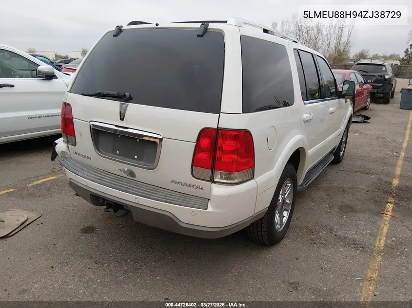 2004 Lincoln Aviator VIN: 5LMEU88H94ZJ38729 Lot: 44726402