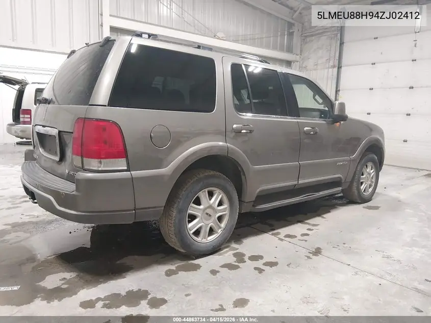 2004 Lincoln Aviator VIN: 5LMEU88H94ZJ02412 Lot: 44863734