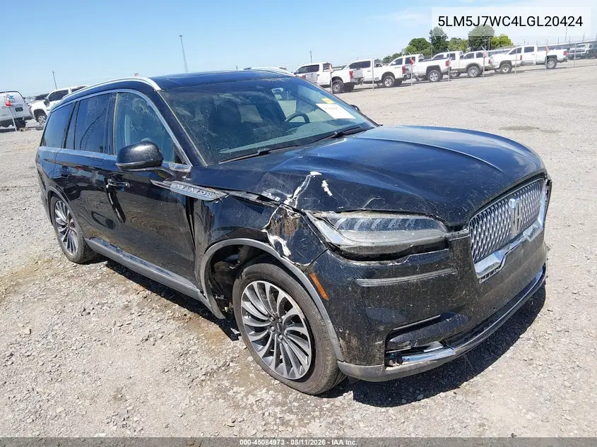 2020 Lincoln Aviator Reserve VIN: 5LM5J7WC4LGL20424 Lot: 45084973