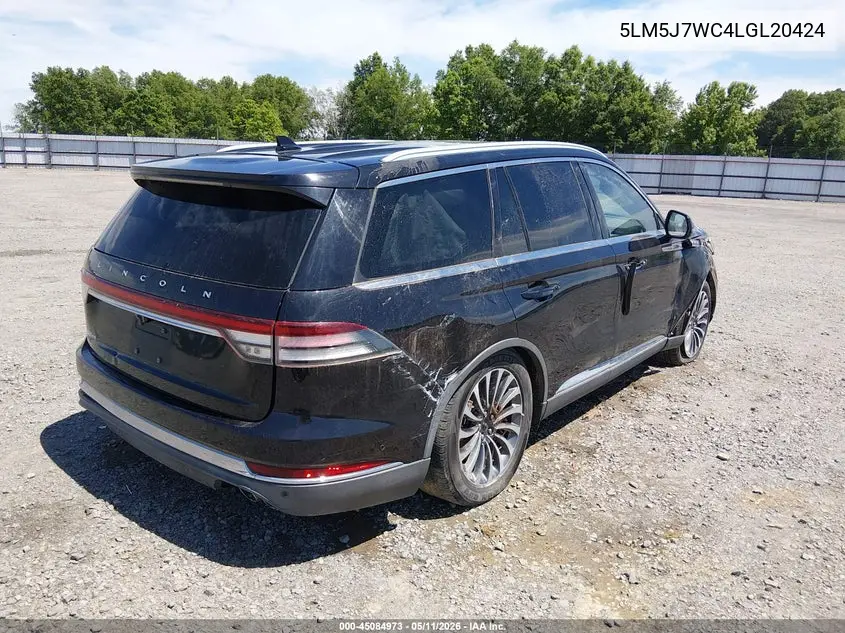 2020 Lincoln Aviator Reserve VIN: 5LM5J7WC4LGL20424 Lot: 45084973