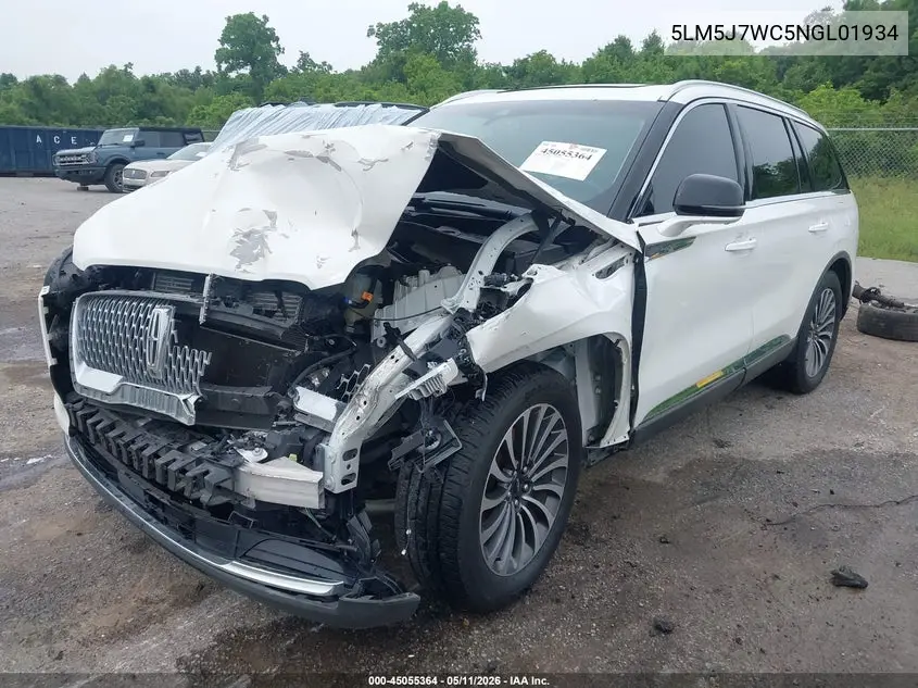 2022 Lincoln Aviator Reserve VIN: 5LM5J7WC5NGL01934 Lot: 45055364