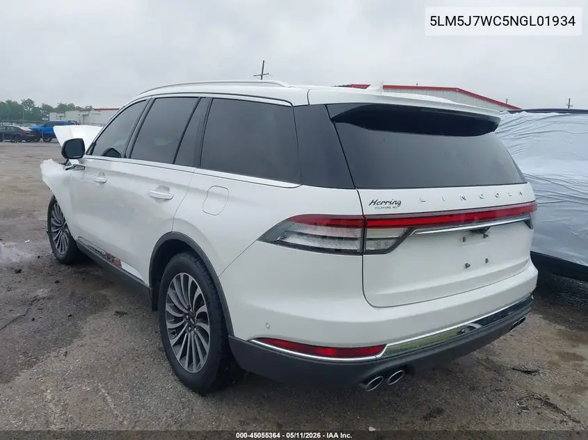 2022 Lincoln Aviator Reserve VIN: 5LM5J7WC5NGL01934 Lot: 45055364