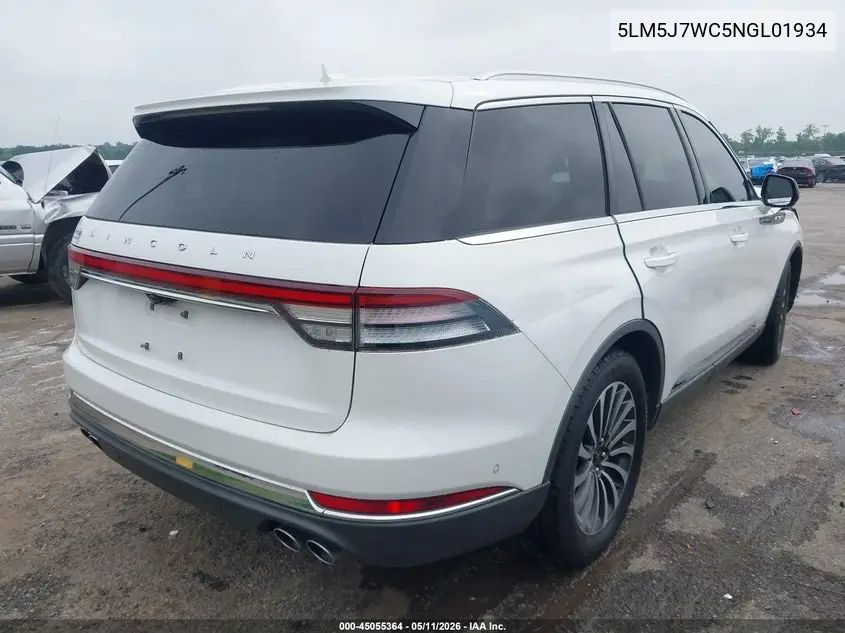 2022 Lincoln Aviator Reserve VIN: 5LM5J7WC5NGL01934 Lot: 45055364