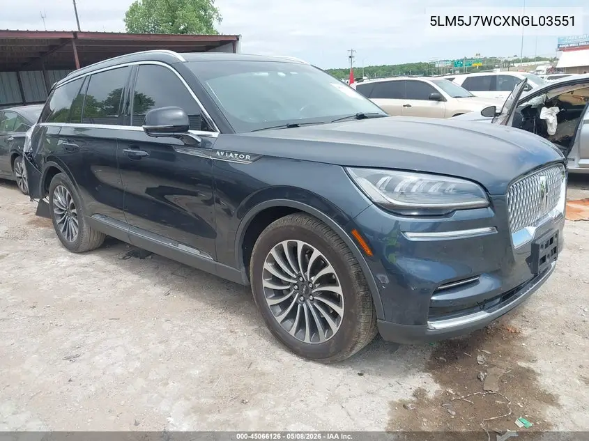 2022 Lincoln Aviator Reserve VIN: 5LM5J7WCXNGL03551 Lot: 45066126