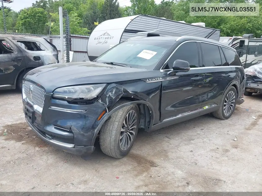 2022 Lincoln Aviator Reserve VIN: 5LM5J7WCXNGL03551 Lot: 45066126