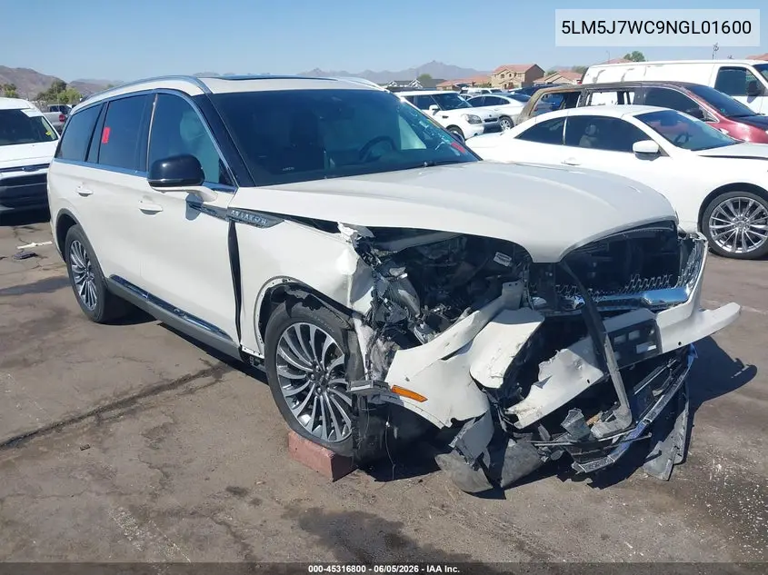2022 Lincoln Aviator Reserve VIN: 5LM5J7WC9NGL01600 Lot: 45316800