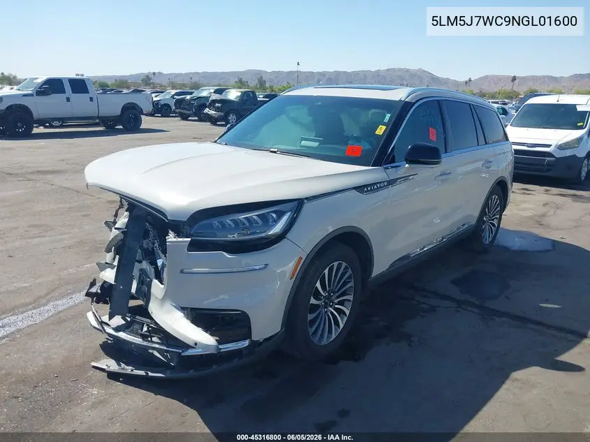 2022 Lincoln Aviator Reserve VIN: 5LM5J7WC9NGL01600 Lot: 45316800