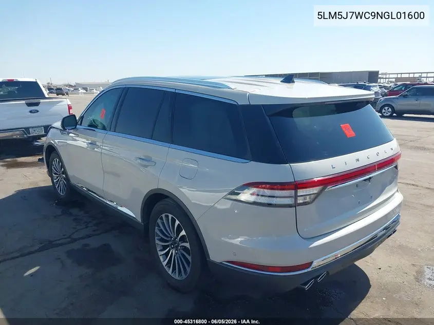 2022 Lincoln Aviator Reserve VIN: 5LM5J7WC9NGL01600 Lot: 45316800