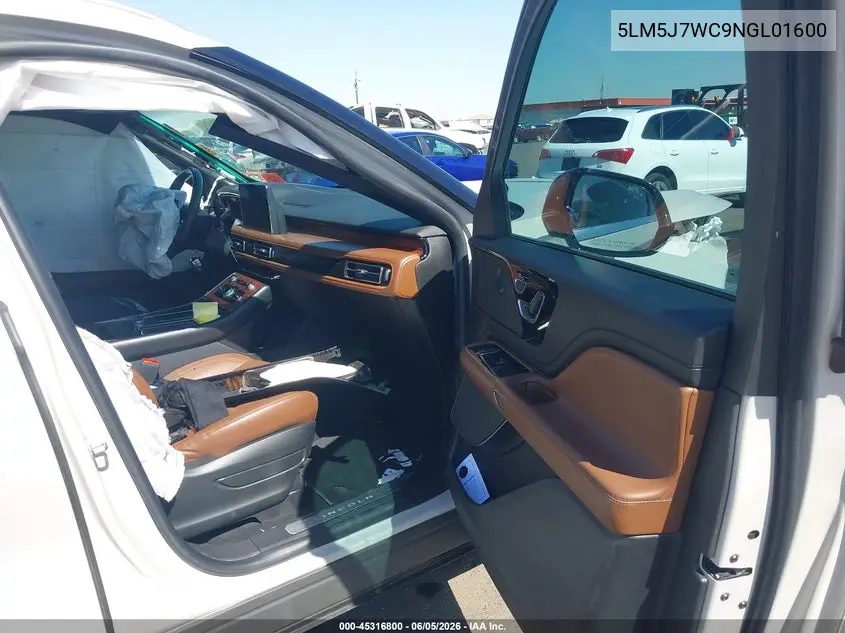 2022 Lincoln Aviator Reserve VIN: 5LM5J7WC9NGL01600 Lot: 45316800