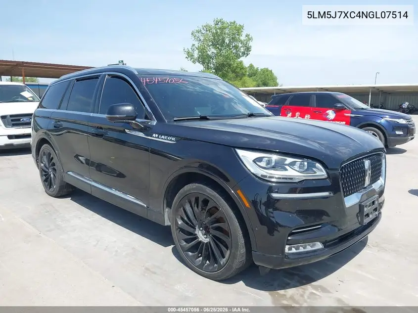 2022 Lincoln Aviator Reserve VIN: 5LM5J7XC4NGL07514 Lot: 45457056