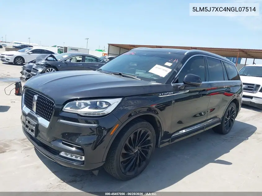 2022 Lincoln Aviator Reserve VIN: 5LM5J7XC4NGL07514 Lot: 45457056