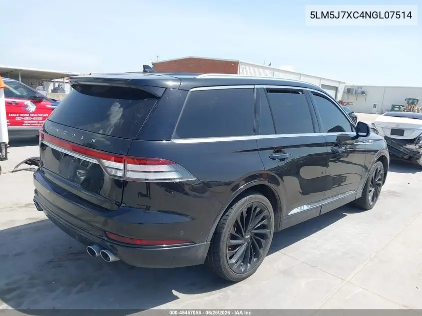 2022 Lincoln Aviator Reserve VIN: 5LM5J7XC4NGL07514 Lot: 45457056