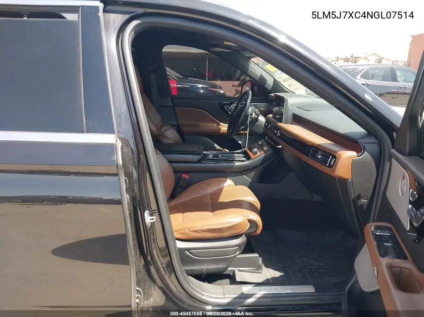 2022 Lincoln Aviator Reserve VIN: 5LM5J7XC4NGL07514 Lot: 45457056