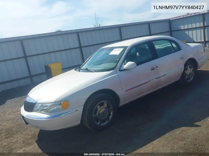 2000 Lincoln Continental VIN: 1LNHM97V7YY840427 Lot: 45554089