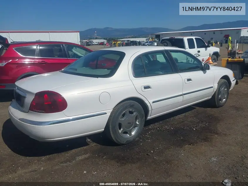 2000 Lincoln Continental VIN: 1LNHM97V7YY840427 Lot: 45554089