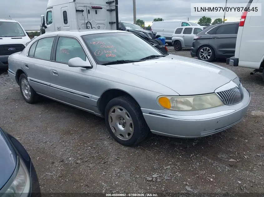 2000 Lincoln Continental VIN: 1LNHM97V0YY874645 Lot: 45580662