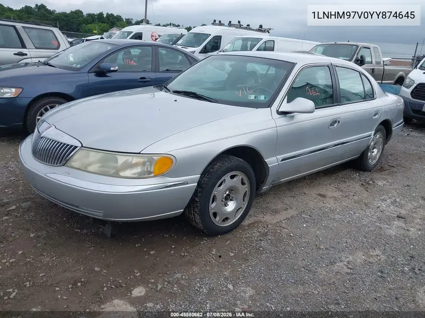 2000 Lincoln Continental VIN: 1LNHM97V0YY874645 Lot: 45580662