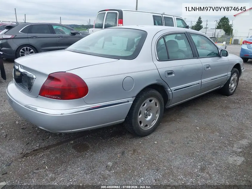 2000 Lincoln Continental VIN: 1LNHM97V0YY874645 Lot: 45580662