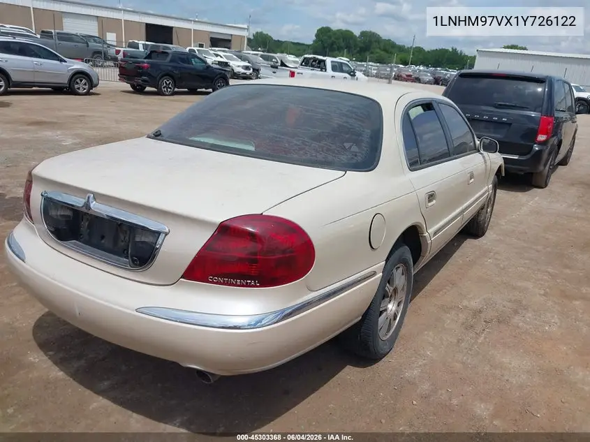 2001 Lincoln Continental VIN: 1LNHM97VX1Y726122 Lot: 45303368