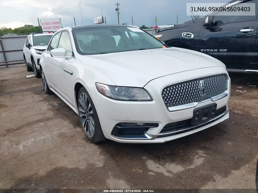 2019 Lincoln Continental Select VIN: 1LN6L9SK0K5609403 Lot: 45645343