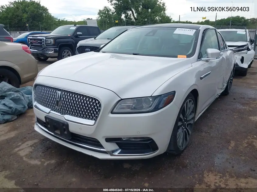 2019 Lincoln Continental Select VIN: 1LN6L9SK0K5609403 Lot: 45645343