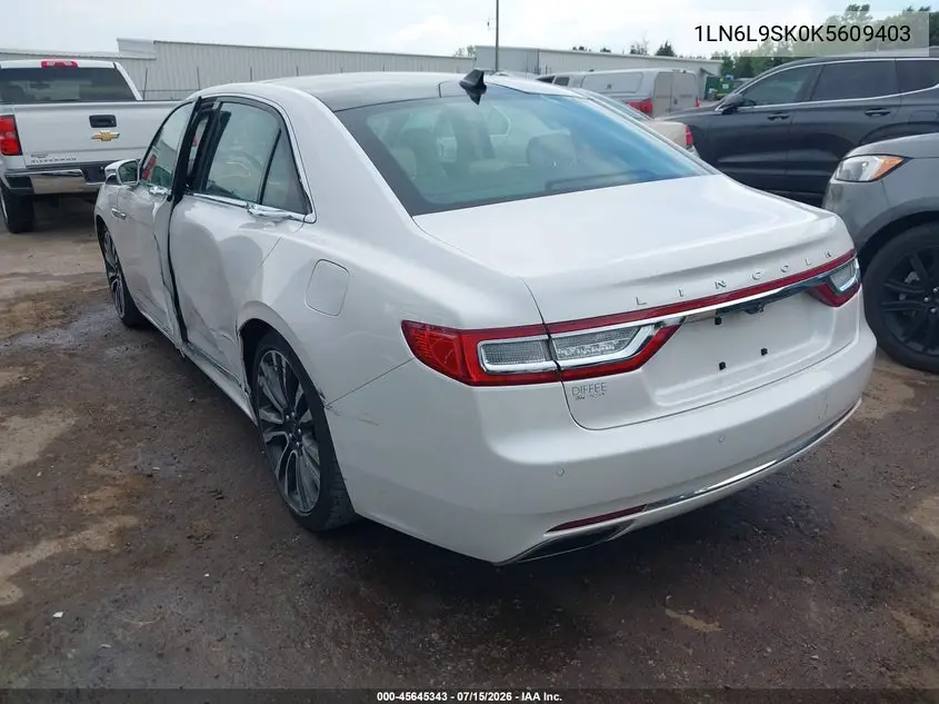 2019 Lincoln Continental Select VIN: 1LN6L9SK0K5609403 Lot: 45645343