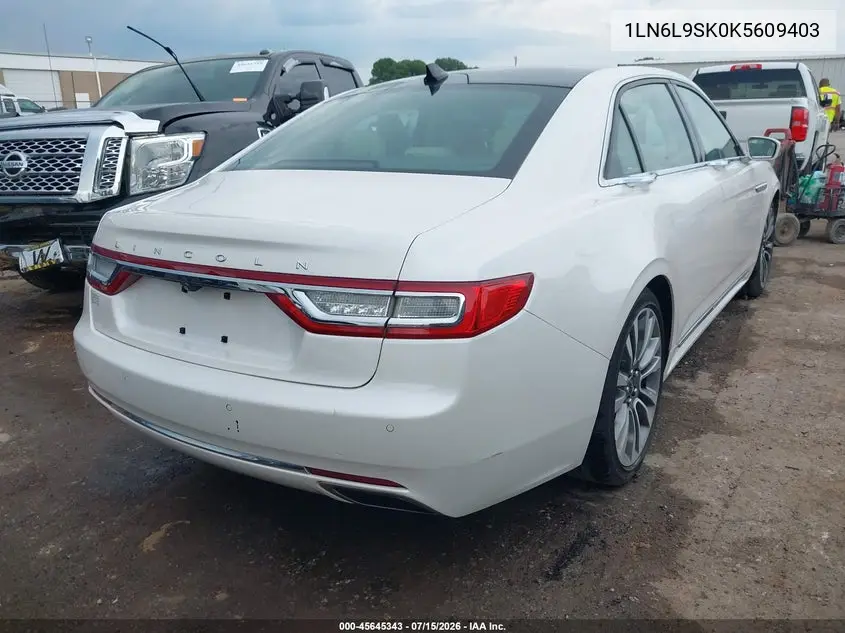 2019 Lincoln Continental Select VIN: 1LN6L9SK0K5609403 Lot: 45645343