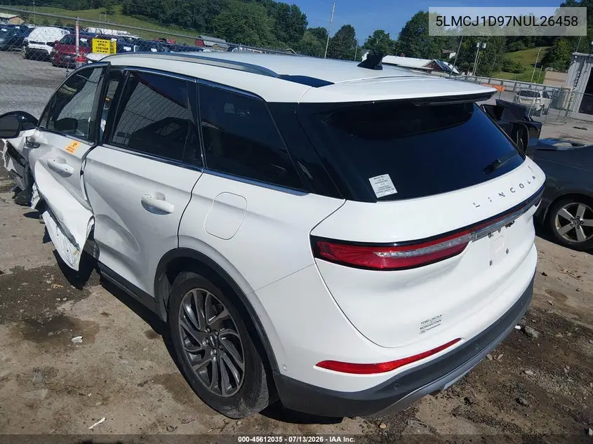 2022 Lincoln Corsair Standard VIN: 5LMCJ1D97NUL26458 Lot: 45612035