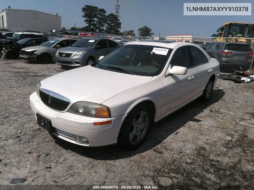 2000 Lincoln Ls V8 Auto VIN: 1LNHM87AXYY910378 Lot: 36689078