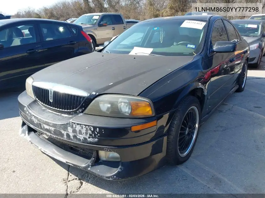 2000 Lincoln Ls V6 Auto/V6 Manual VIN: 1LNHM86S0YY777298 Lot: 44251461