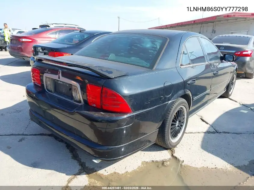 2000 Lincoln Ls V6 Auto/V6 Manual VIN: 1LNHM86S0YY777298 Lot: 44251461