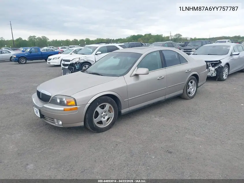 2000 Lincoln Ls V8 Auto VIN: 1LNHM87A6YY757787 Lot: 44893014