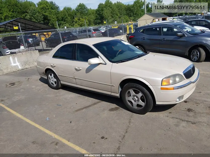 2000 Lincoln Ls V6 Auto/V6 Manual VIN: 1LNHM86S3YY795651 Lot: 45475382