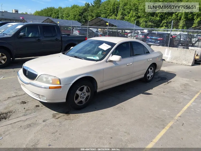 2000 Lincoln Ls V6 Auto/V6 Manual VIN: 1LNHM86S3YY795651 Lot: 45475382