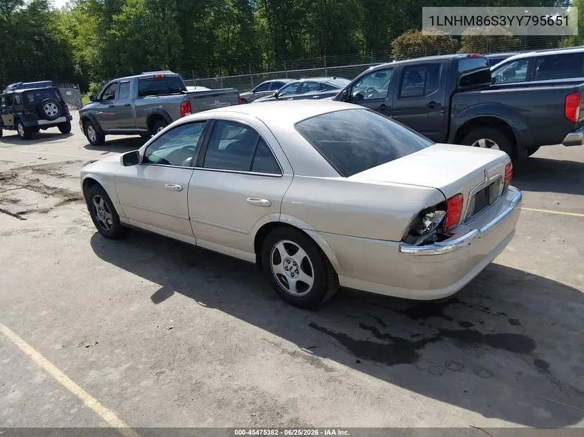 2000 Lincoln Ls V6 Auto/V6 Manual VIN: 1LNHM86S3YY795651 Lot: 45475382
