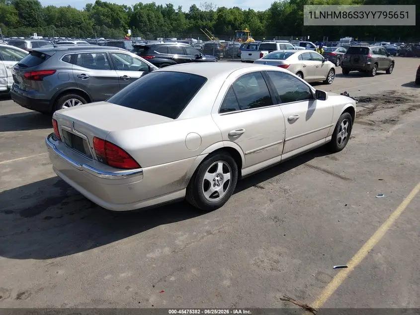 2000 Lincoln Ls V6 Auto/V6 Manual VIN: 1LNHM86S3YY795651 Lot: 45475382