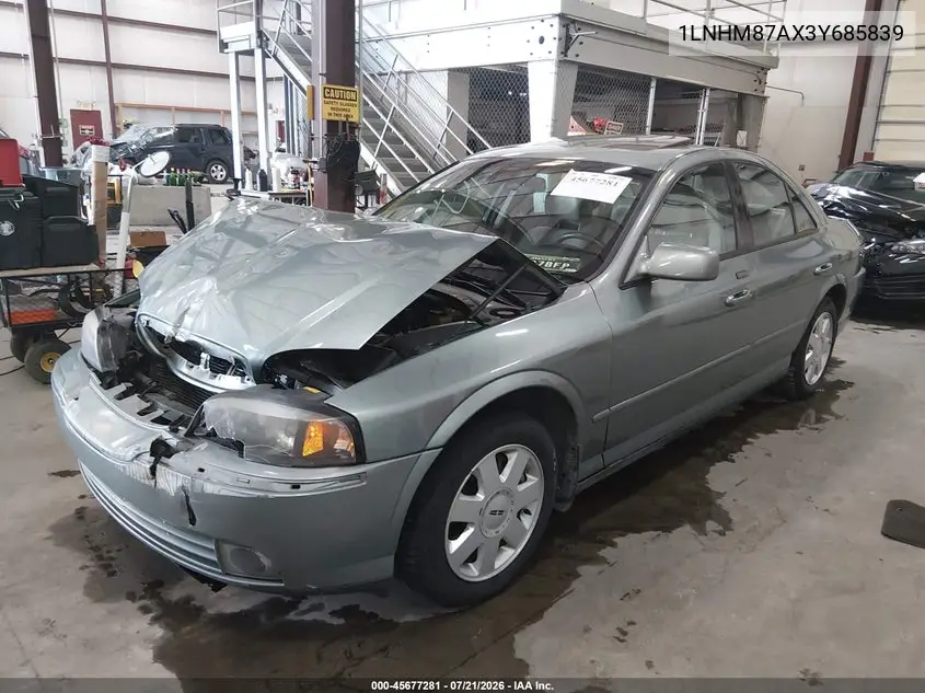 2003 Lincoln Ls V8 VIN: 1LNHM87AX3Y685839 Lot: 45677281