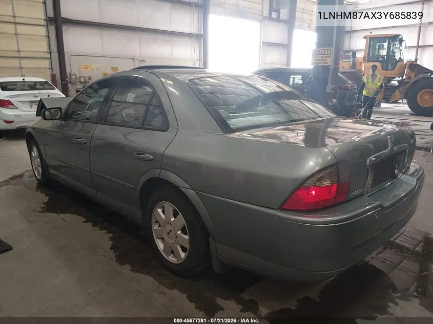 2003 Lincoln Ls V8 VIN: 1LNHM87AX3Y685839 Lot: 45677281