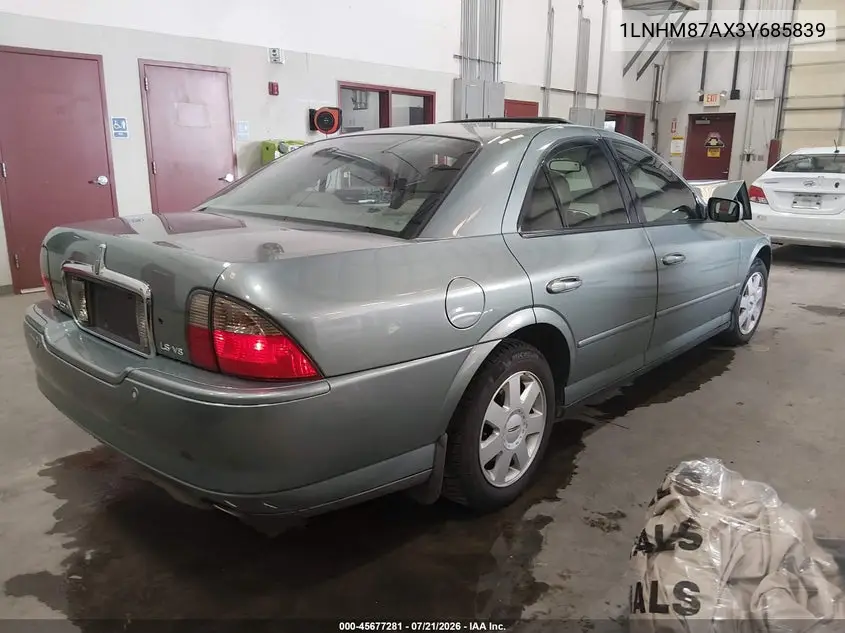 2003 Lincoln Ls V8 VIN: 1LNHM87AX3Y685839 Lot: 45677281