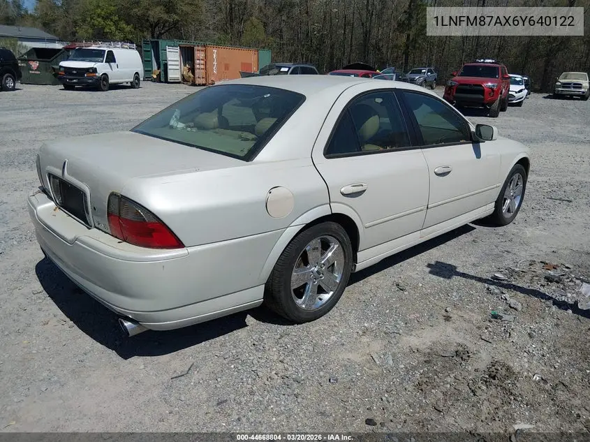 2006 Lincoln Ls V8 VIN: 1LNFM87AX6Y640122 Lot: 44668804